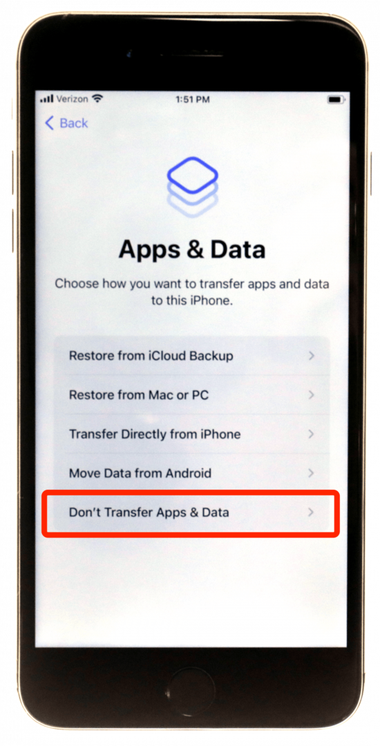 Odaberite Nemojte prenositi aplikacije i podatke.