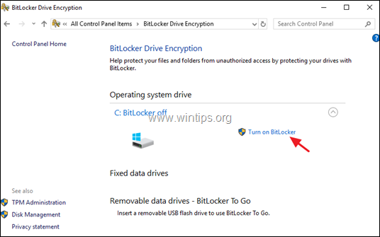 เปิด bitlocker windows 10