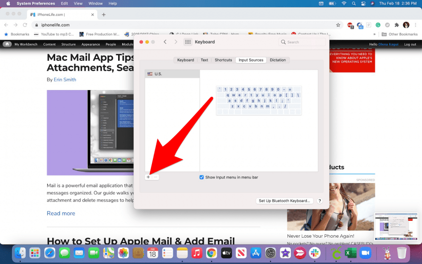 Spustelėkite pliuso piktogramą, kad pridėtumėte kalbų savo „Mac“.