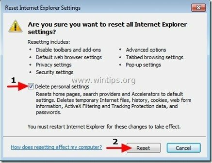 сбросить Internet Explorer - wintips.org