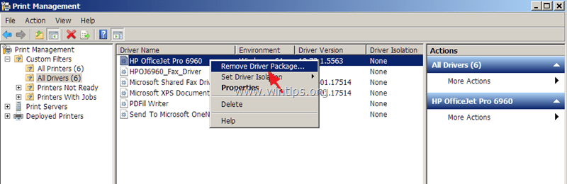 odstranite paket gonilnikov tiskalnika