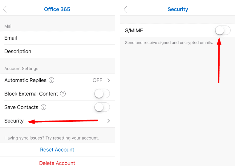 outlook for ios-appens mime-indstillinger