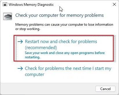 컴퓨터에서 메모리 문제 확인 - 지금 다시 시작