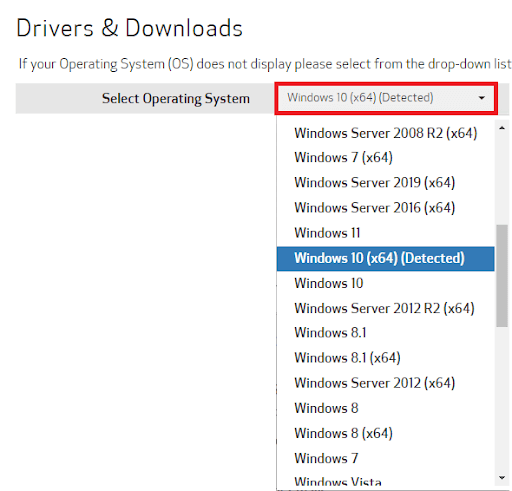 Vælg operativsystem for at downloade canon driver