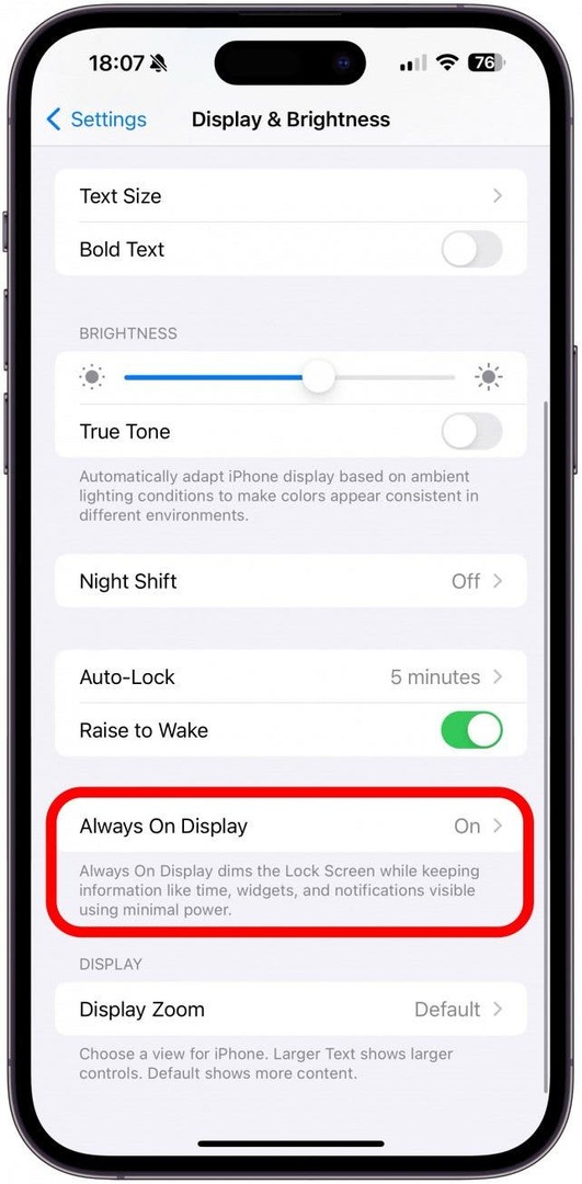 Always On Display를 선택합니다.