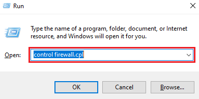 พิมพ์การควบคุม firewall.cpl ใน run