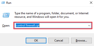 digite control firewall.cpl em execução