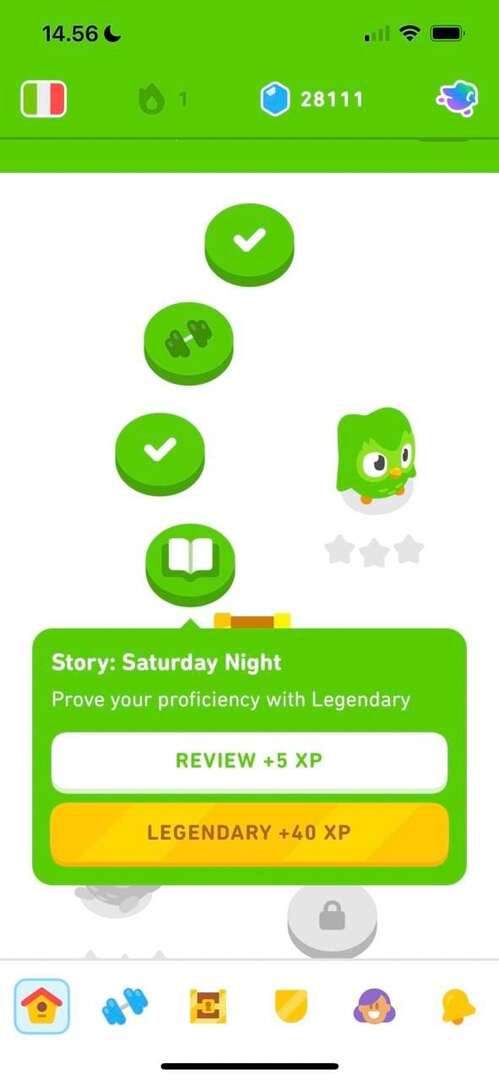Snímka obrazovky ukazujúca, ako čítať príbeh na Duolingo