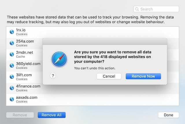 Премахнете данните за уебсайтове от Safari