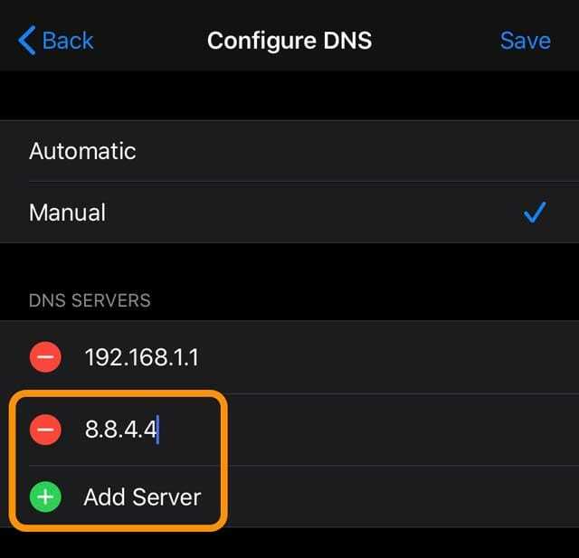 pievienojiet jaunu DNS serveri iPhone vai iPad vai iPod