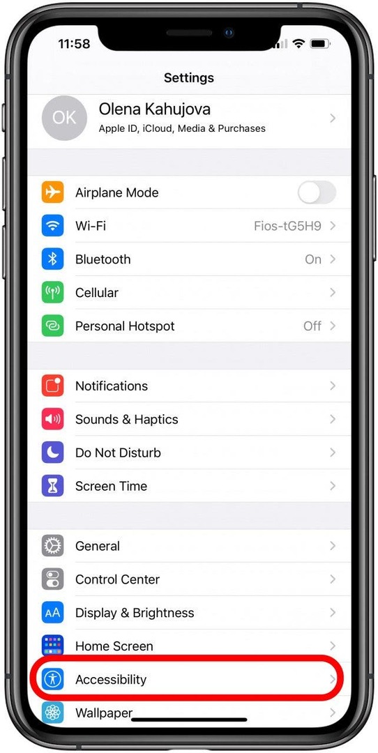 Seleccione la configuración de accesibilidad en su iPhone.