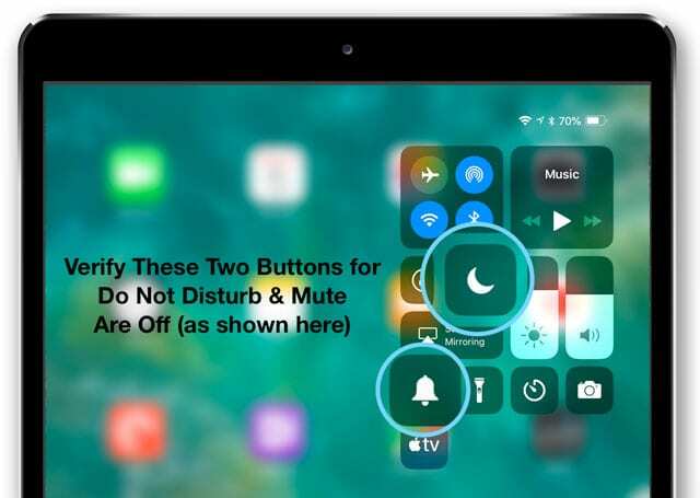 ศูนย์ควบคุม iPad ปิดการตั้งค่าปิดเสียงและห้ามรบกวน