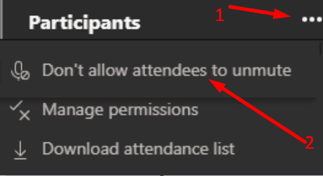 出席者がチームのミュートを解除することを許可しない