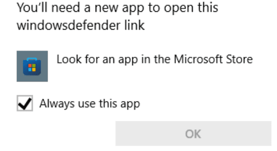 이 windowsdefender-link를 열려면 새로운 앱이 필요합니다.