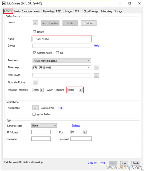 Configura le impostazioni della fotocamera iSpy