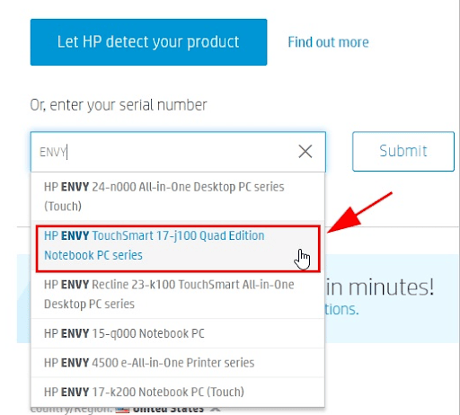 saisissez le numéro de modèle Site Web HP