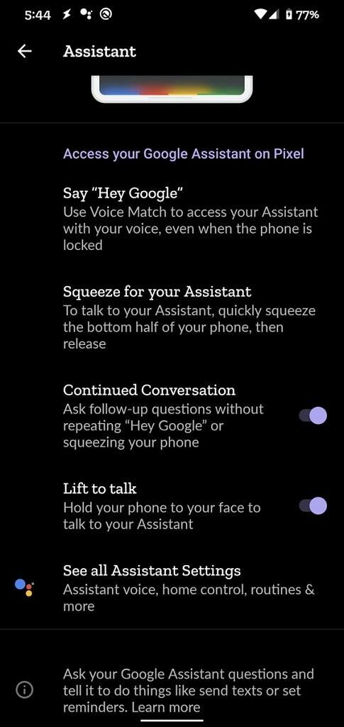 Google Assistant Lift to Talk -asetus