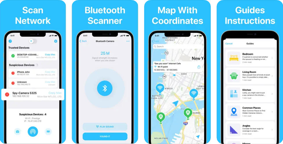 iPhone képernyőképek a Hidden Spy Camera Finder Pro alkalmazáshoz