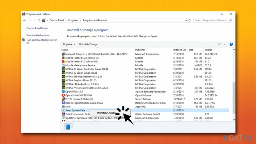 Atinstalējiet Smart System Care no Windows