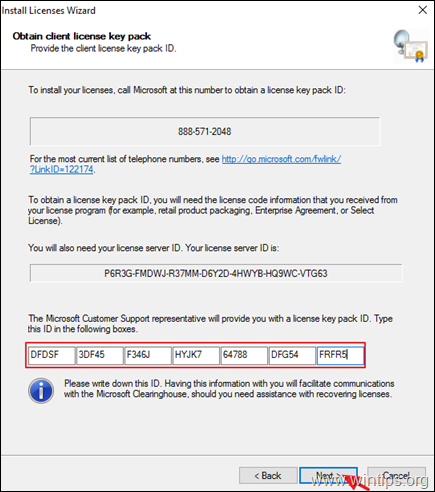 Instal RDS Cals menggunakan telepon