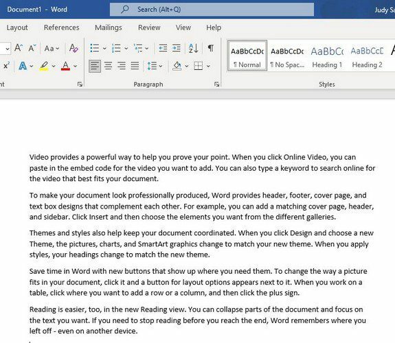 임의의 텍스트 Microsoft Word