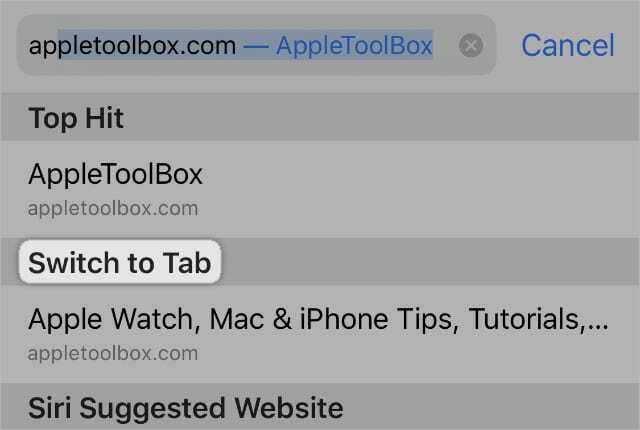 สลับไปที่ปุ่ม Tab ใน Safari Smart Search