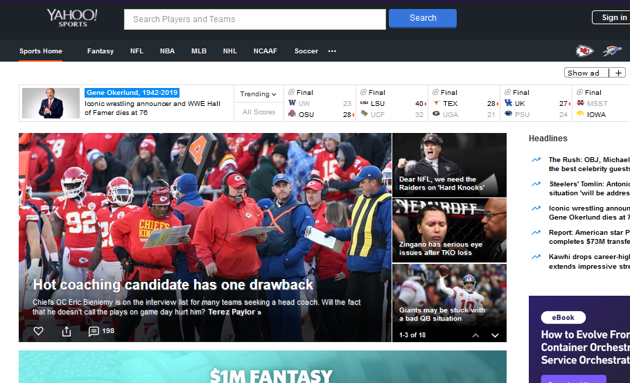 Yahoo Sports - najboljše spletno mesto za pretakanje športov v živo