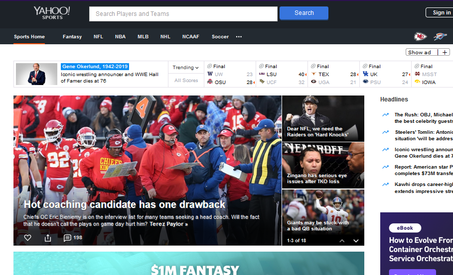 Yahoo Sports - Melhor site de transmissão de esportes ao vivo