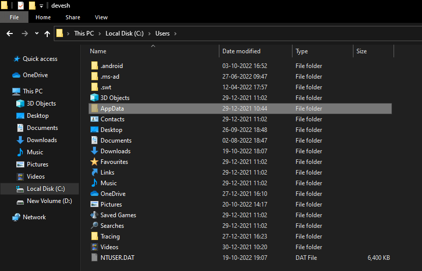 folder App Data