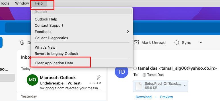 ล้างข้อมูลแอปพลิเคชันใน Outlook