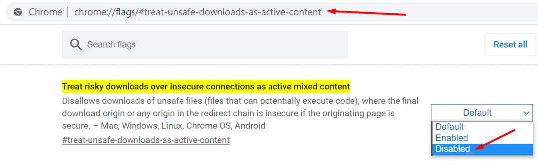 nonaktifkan perlakukan unduhan yang tidak aman sebagai konten aktif