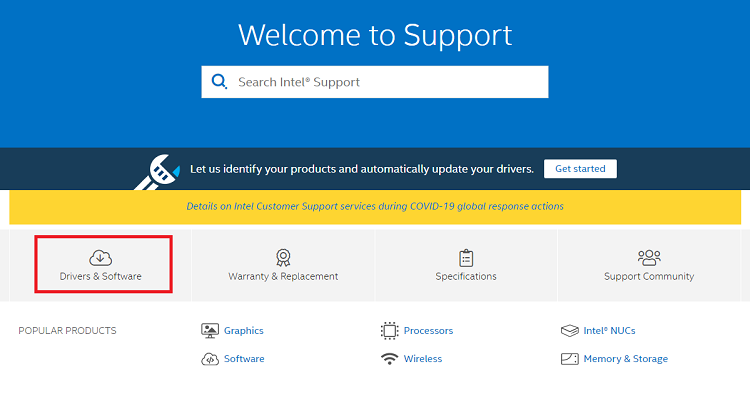 escolha drivers e software no site da Intel