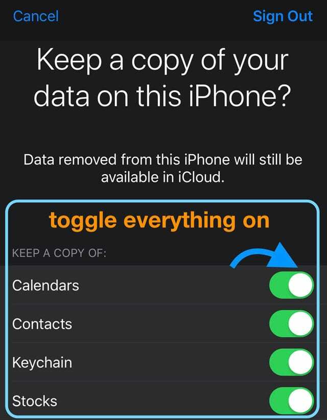 őrizze meg az iCloud-adatok másolatát az iPhone-on