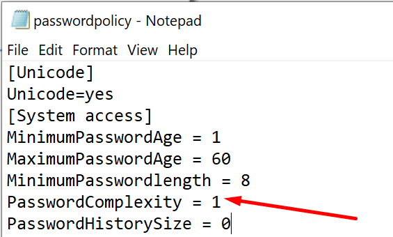 изменить сложность пароля