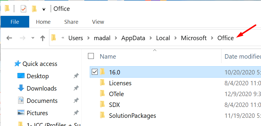 lokalny folder Microsoft Office