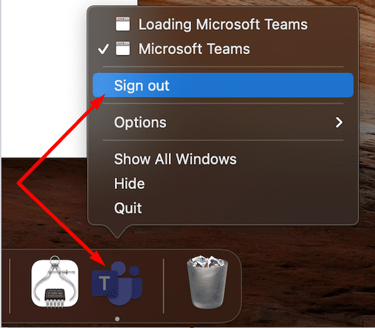 تسجيل الخروج من Teams mac
