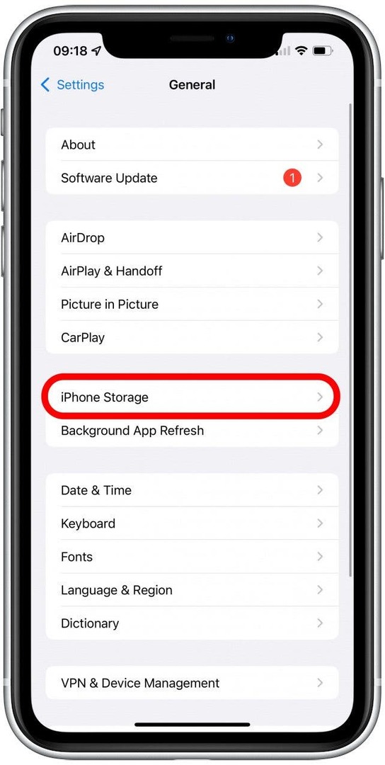 Pasirinkite „iPhone Storage“.