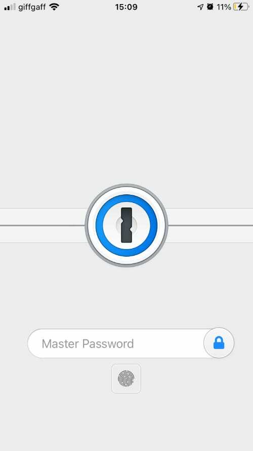 Schermata della password principale di accesso