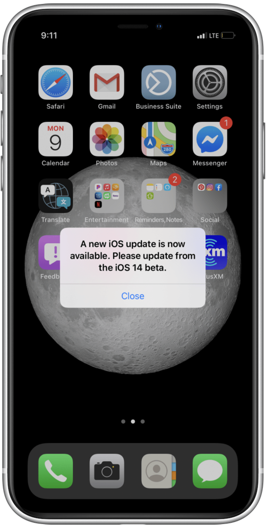 Popup-feilmelding for iOS 14 betaoppdatering