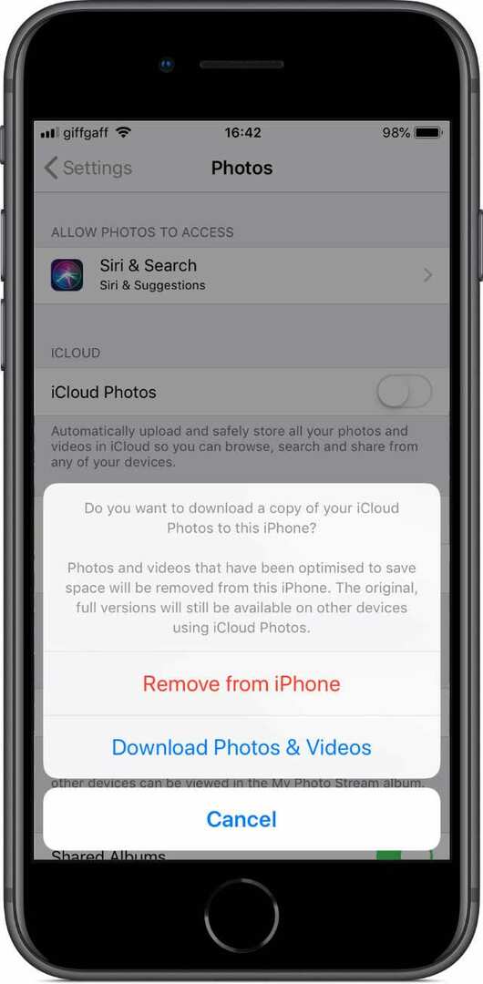 Desactivar Fotos de iCloud en iPhone