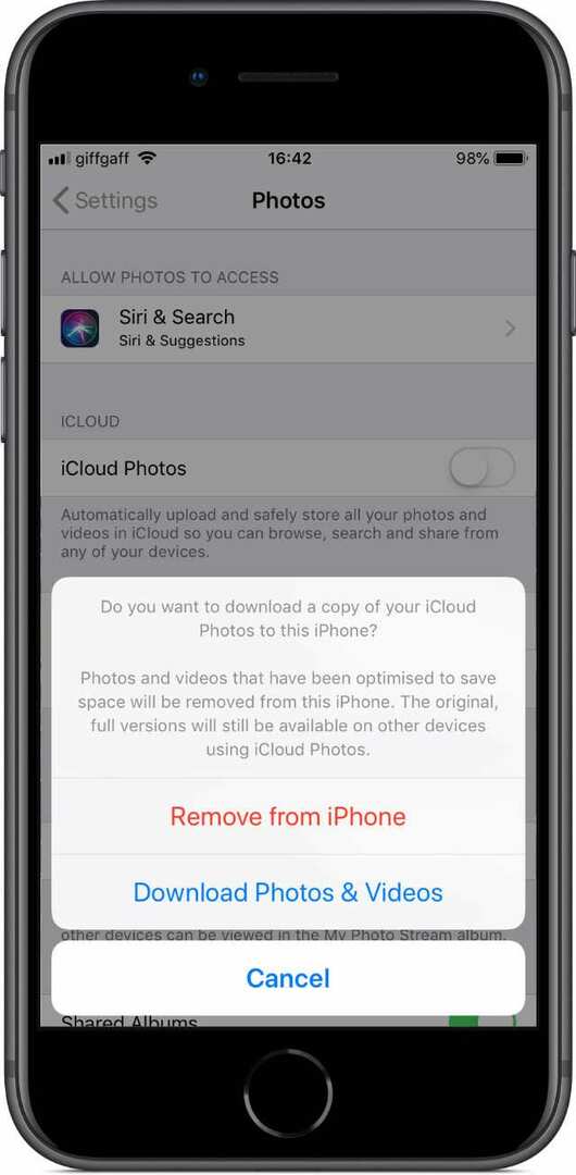 iPhone tālrunī izslēdziet iCloud fotoattēlus