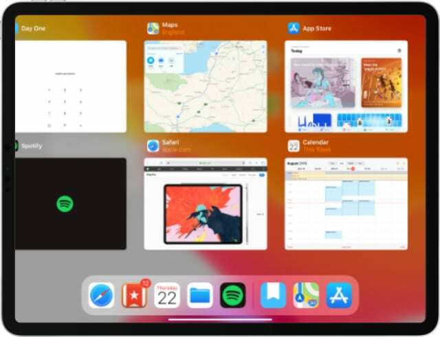 iPad Pro App Switcher-Ansicht mit zahlreichen Apps zum Schließen