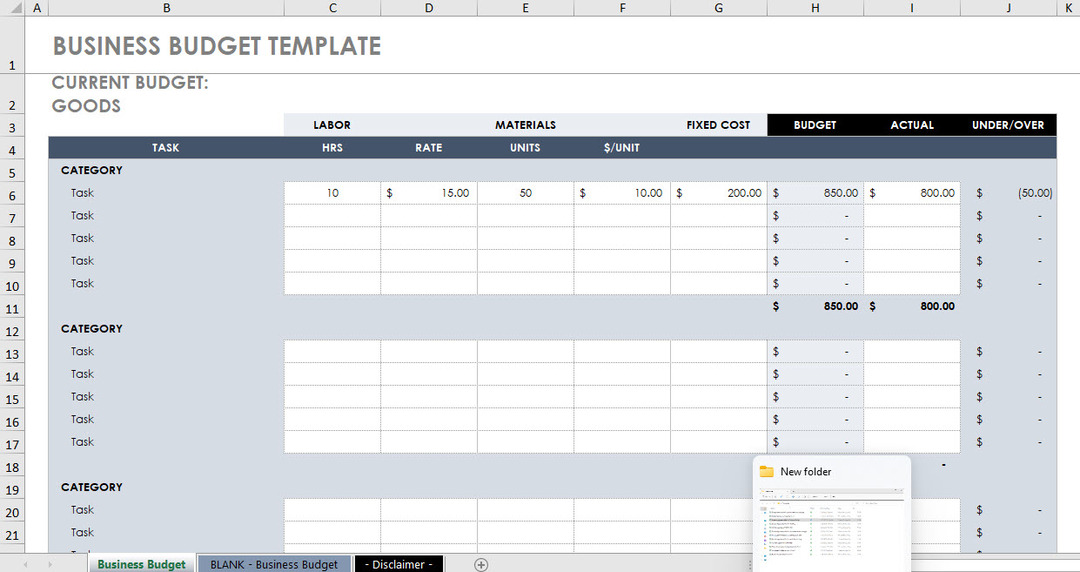 Modèle de budget Excel Budget d'entreprise