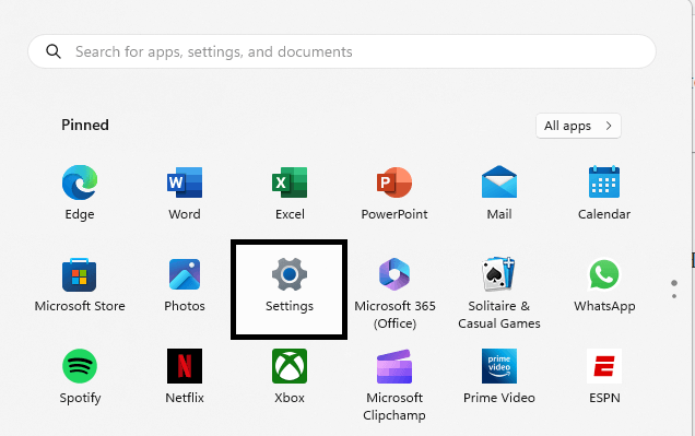 Windows용 설정 옵션을 클릭하세요.