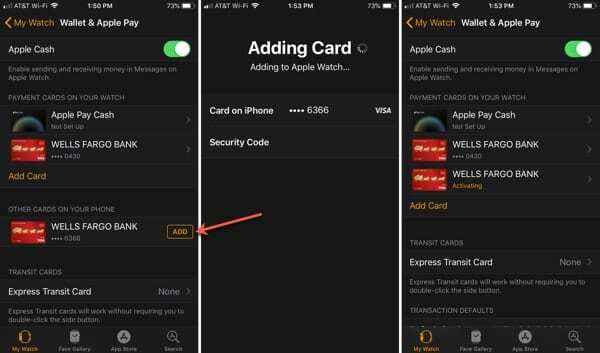 Přidejte kartu do Apple Watch později