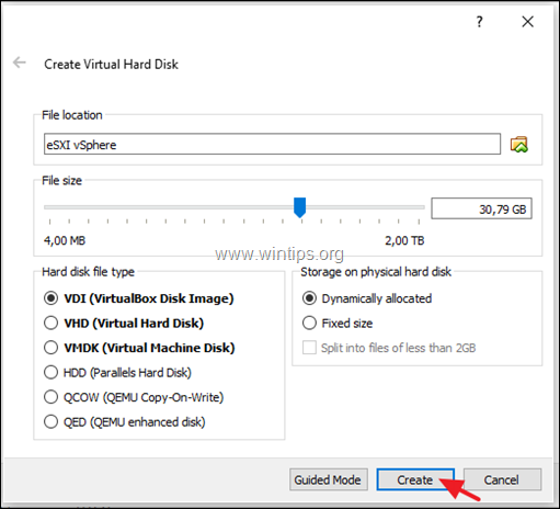 Installer ESXi på VirtualBox