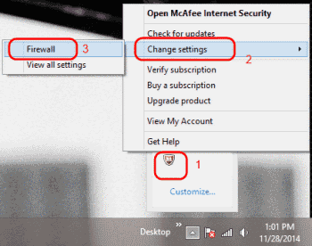 Abra la configuración del firewall de McAfee