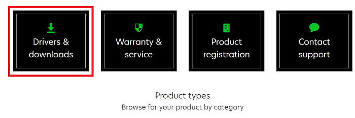 Lexmark hivatalos webhelye – Kattintson az Illesztőprogramok és letöltés elemre