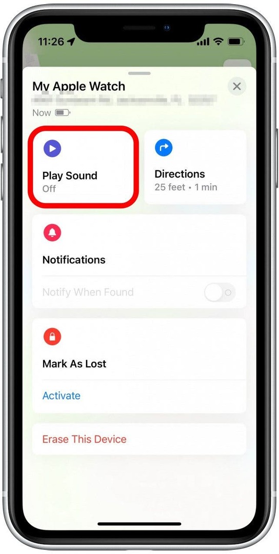 प्ले साउंड पर टैप करें और आपकी ऐप्पल वॉच एक लाउड टोन का उत्सर्जन करेगी, जिससे आप इसे आसानी से ढूंढ सकते हैं यदि यह पास में है।