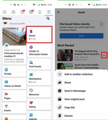 Temukan kiriman tersimpan Facebook Android